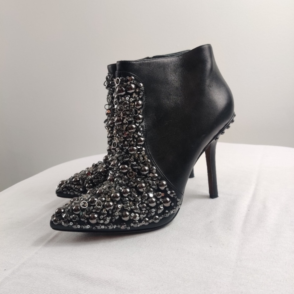 Vera Wang Embellished Leather Ankle Boots